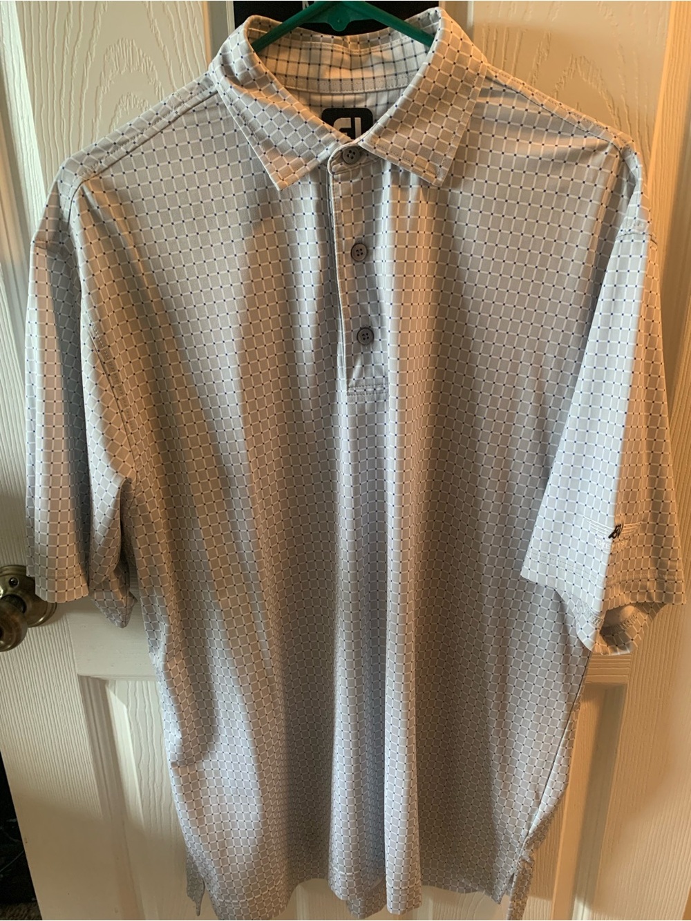 FJ Footjoy Men's Silver Grey Patterned Golf Polo Shirt Size M Med Medium Vokey